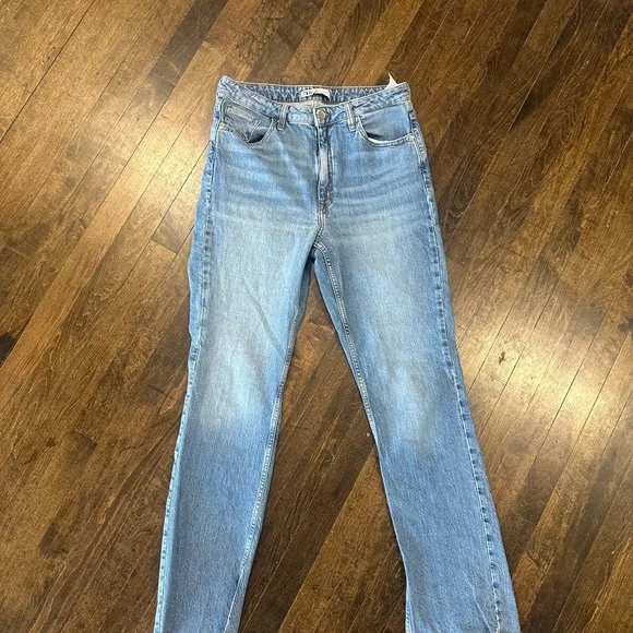 Zara Blue High Rise Slim Split Hem Flared Jeans 6164 170 427 Size US 8 - Picture 2 of 8